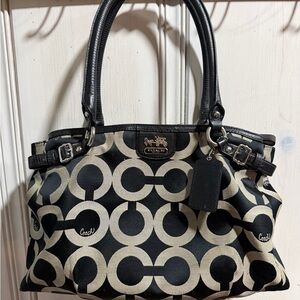 Coach Black and Cream Patterned Shoulder Bag